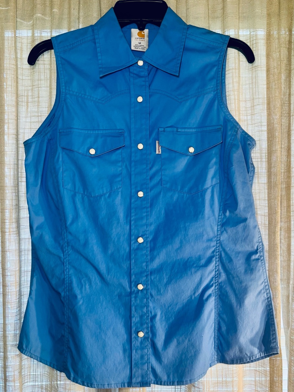 Carhartt Women’s Sleeveless Shirt - Blue w/ Pearl Snap Detail - size Medium